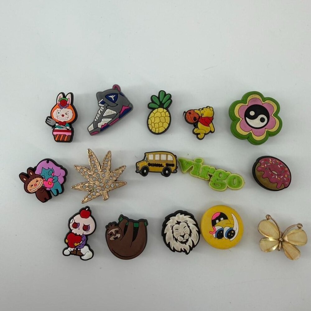 Lot of 15 Jibbitz Charms for Crocs – Mixed Styles, Sneaker, Fruit, Animals